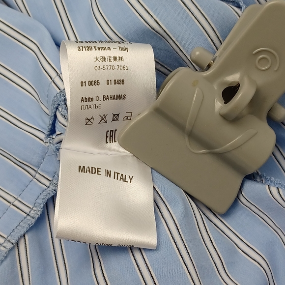 Tela Bahamas Maxi Dress Size S Women Preppy Cotton Pockets Smocked Blue Striped - Picture 15 of 16